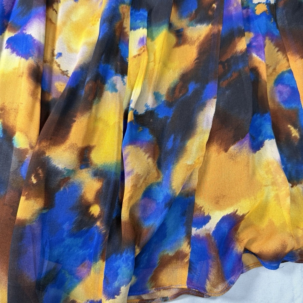 VTG Jones New York 10 Blue Yellow Silk Watercolor Semi-Sheer Skirt Lined‎ Art - Picture 14 of 14
